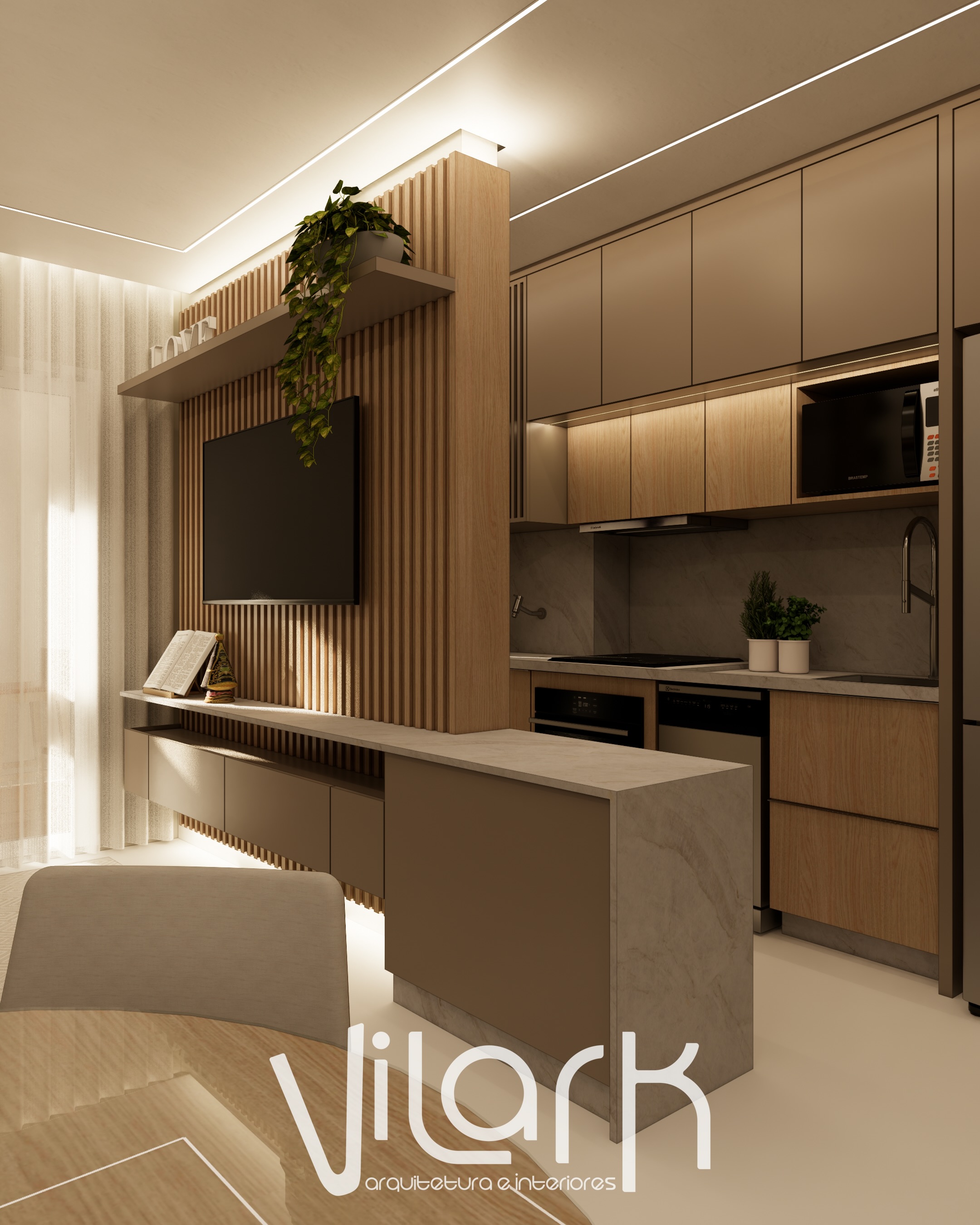 Quando cada elemento tem uma função, o espaço ganha fluidez.
O painel ripado organiza os ambientes sem criar barreiras, mantendo a integração entre sala e cozinha e valorizando a sensação de amplitude.
Arquitetura que respeita o propósito do lugar.
Entre em contato e comece a dar forma ao seu espaço.